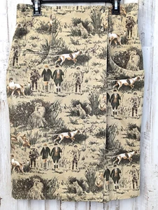 Vintage Equestrian Dog Fox Hunt Wrap Skirt Size 12 Heavy Denim French Country - Picture 1 of 13