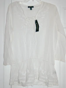 LRL RALPH LAUREN JEANS CONTADINO PEPLUM TOP PIZZO COTONE GARZA COPRICOSTUME DA BAGNO NUOVO CON ETICHETTE NUOVO - Foto 1 di 5