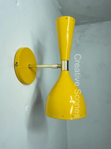Wall Sconce Brass Lamp Italian Diabolo Light Fixture Stilnovo Style Yellow Scone Cover