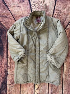 Women's Vtg J GALLERY Pale Brown Quilted Long Stadium Coat Size S - Picture 1 of 11