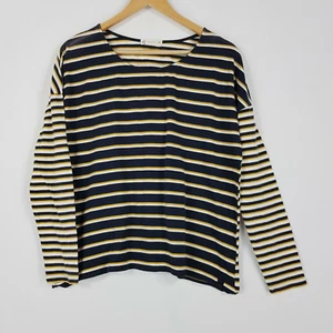 Rusty Womens 10 Navy White Yellow Long Sleeved Slouchy Relaxed Fit Top - Picture 1 of 11