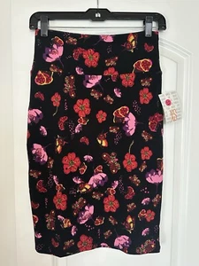 XS LuLaRoe Cassie Gonna a Matita Floreale Farfalla su Tinta Unita Nero Professionale - Foto 1 di 3