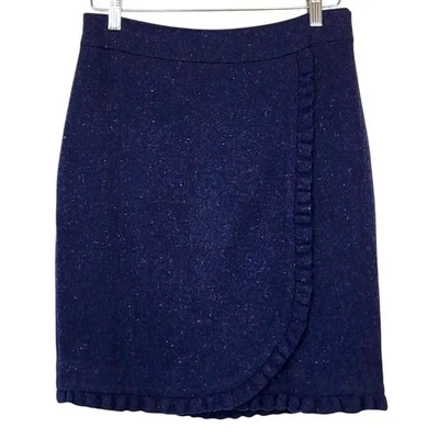 Falda Talbots Azul Marino Mezcla Lana Volantes Dobladillo Look Envolvente Talla 12  Foto 1 de 4