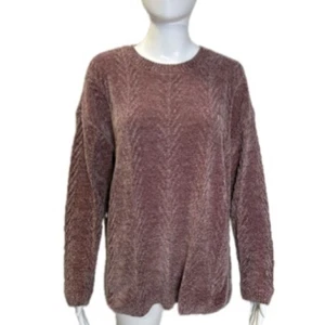 Orvis Chenille Zopfmuster Pullover Damen Größe Large Mauve Rosa Velours Rundhalsausschnitt - Bild 1 von 10