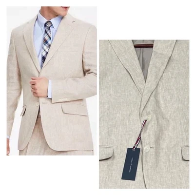 Tommy Hilfiger Hombres Bronceado Claro Lino Ajuste Moderno Abrigo Deportivo Chaqueta Talla 38R Nuevo Con Etiquetas Foto 1 de 4