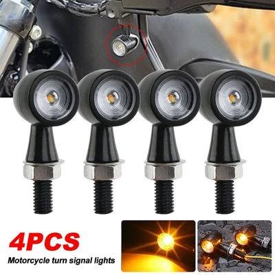 4X LED Motorrad Mini Blinker E24-Geprüft Vorn Hinten Schwarz Für Chopper Custom - Bild 1 von 4