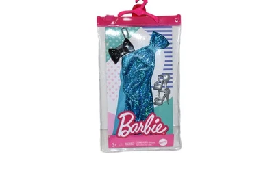 Muñeca Barbie Moda Pack VESTIDO AZUL METÁLICO, ZAPATOS PLATEADOS, MONEDERO NEGRO Foto 1 de 3