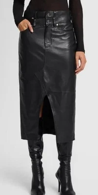 7 For All MankindDouble Waist Italian Leather Skirt In Black size 8 -10 - Image 1 of 4