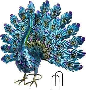Large Metal Peacock Standing Blue Green Bird Lawn Outdoor Sculpture Patio Porch - Picture 1 of 7