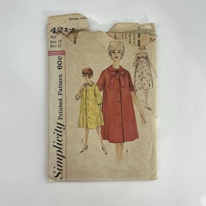 Nightgown Robe Size 12 B32 Vintage 60s CUT Pattern 4214 Scalloped Yoke Collar  - Picture 1 of 2