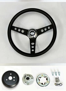 13 1/4" classic black on black steering wheel for 76-95 Jeep CJ5 CJ7 YJ Wrangler - Picture 1 of 6