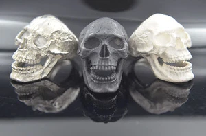 Skull Ring Head Skeleton Death Biker Ring Sterling Silver .925 - Picture 1 of 10