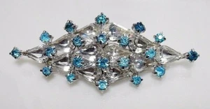 Vintage 1950er göttliche eisblau Strass große Raute funkelnde Brosche Krappen Set  - Bild 1 von 5