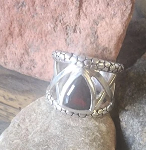 Michael Dawkins Red Garnet Trillion WIDE Band Ring Size 6.5 NEAT Piece 13.6gr - Picture 1 of 10