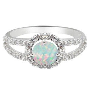 925 Sterling Argent 1,25 Karat Ronde Forme 100% Naturelle Opale Aux Femmes Bague - Foto 1 di 4