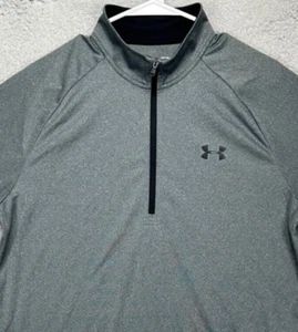 Under Armour Shirt Adult Large Heat Gear Grey Quarter Zip Pullover Athletic Mens - Picture 1 of 10