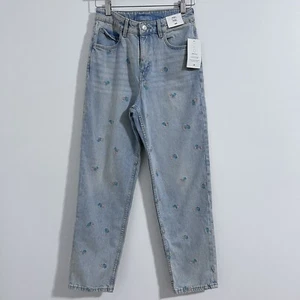 H&M Girls Retro Baggy Jeans With Daisy Adjustable Waist Light Wash Denim Boho - Picture 1 of 9