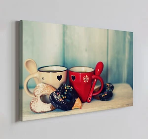 Coffe Mags Cups Cookies Canvas Print Wall Art, Home Kitchen Decor Wall Hanging - Picture 1 of 10