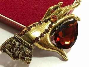 Vintage Style Crystal Fortune Teller Hand Brooch Shawl Pin / Pendant Gold Tone - Picture 1 of 8