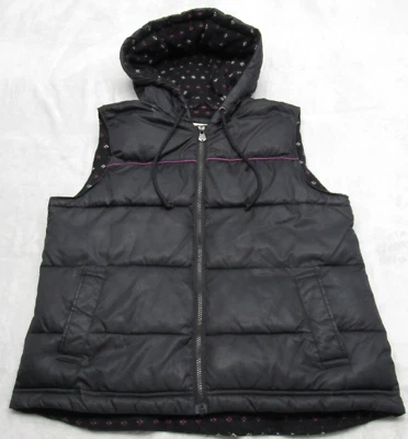 Old Navy Lamb Wool Blend Vest Womens Large Black Knit Lined Hood Full Zip Puffer - Image 1 of 4