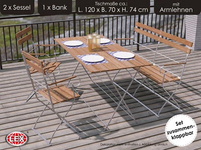 Biergarten Set Sitzgruppe Biergartenmöbel Armlehne Bank Stuhl Tisch 120x70 4tlg. - Bild 1 von 4