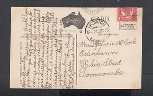 QUEENSLAND 1906 BATHING BEAUTY POSTCARD IPSWICH TO TOOWOOMBA - Picture 1 of 2