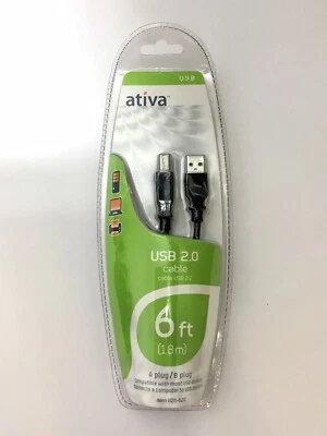 Ativa 2.0 A/B Cable USB 2.0, 6 Ft.NEW SEALED Item 828-620 ~FAST~FREE~SHIPPING~ - Image 1 of 3
