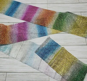 Diamond Rainbow Rhinestone Mesh Ribbon 87" Long X 4.5" Wide 24 Rows Wedding Cake - Picture 1 of 3