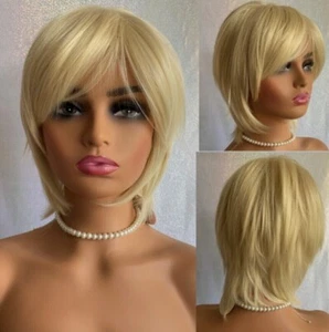 Elegante Peluca de Cabello Sintético Corte Corto Recto en Capas Rubio #613 Mujer Natural Nueva - Imagen 1 de 6
