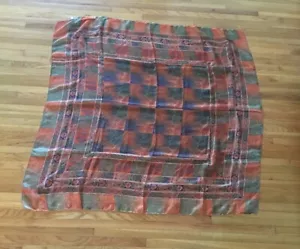 Christina Art Printed 100%Silk Square Scarf Shawl, rust, green, blue 44” Square - Picture 1 of 6
