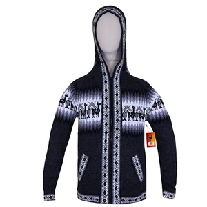 SUÉTER CON CAPUCHA Y CREMALLERA GRIS OSCURO DE ALPACA ANDINA HECHO A MANO PARA HOMBRE TALLA M - Imagen 1 de 9