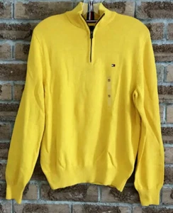 Men's Tommy Hilfiger Cotton Quarter Zip Sweater, Size L, Color Yellow, NWT - Picture 1 of 1