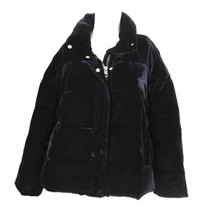 Banana Republic Velvet Puffer Jacket Zip Midnight Navy Thermore Insulation Sz M - Picture 1 of 4