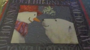 christmas kiss snowman polar bear holiday 51" x 64" fleece blanket - Picture 1 of 4