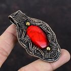 Red Fire Labradorite Jewelry Copper Gift For Friend Wire Wrapped Pendant 2.91"