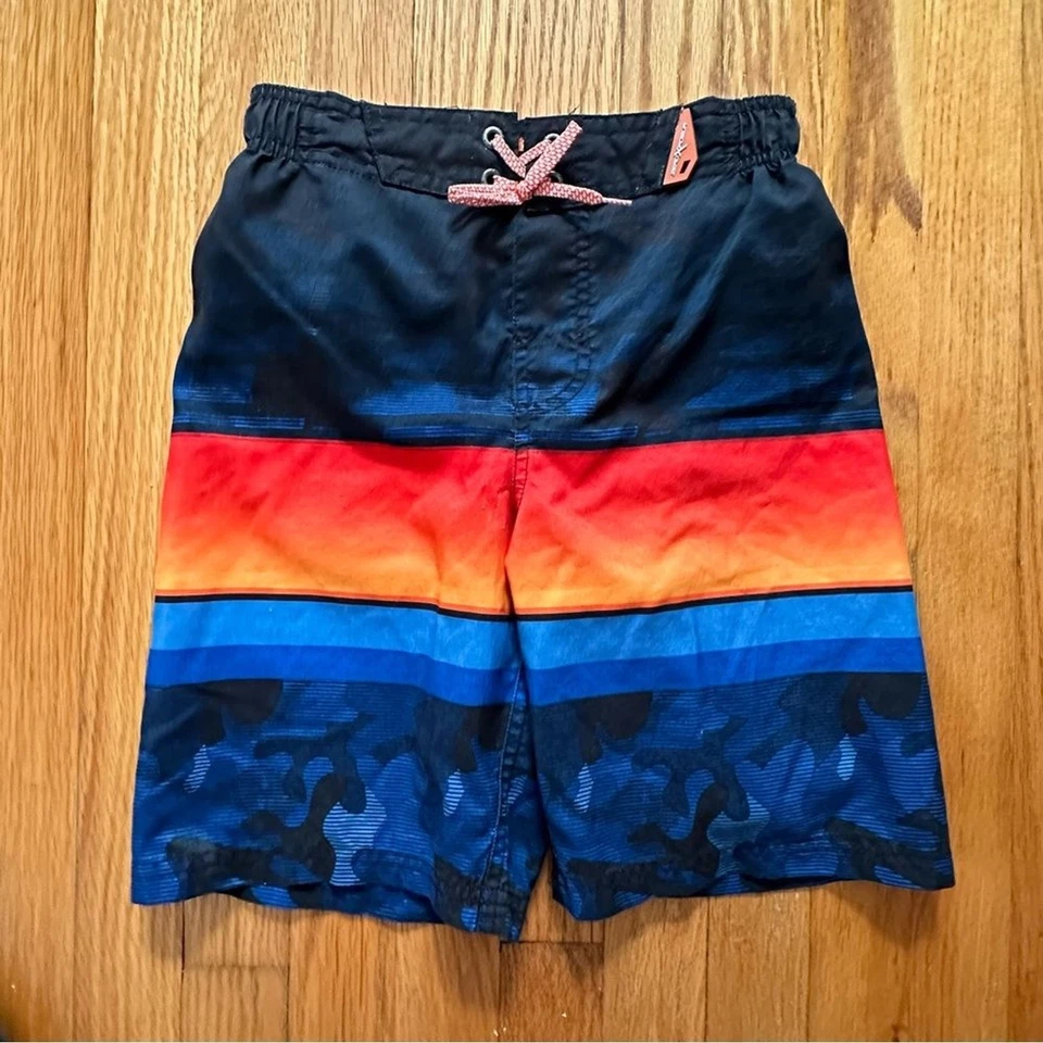 ZeroXposur Blue Orange Striped Camo Board Shorts Swim Trunks Youth M (8) - Image 1 of 4