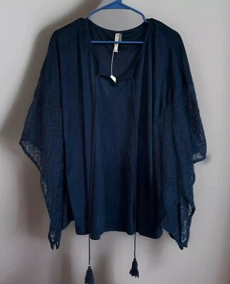Monoreno Faux Suede Blouse Size M New Boho Poncho Top Lace Tassel - Image 1 of 4