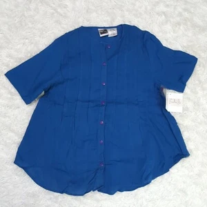 Vintage NOS Phool Flowy Blue Short Sleeve Button Up Blouse Women's Size S - Picture 1 of 9