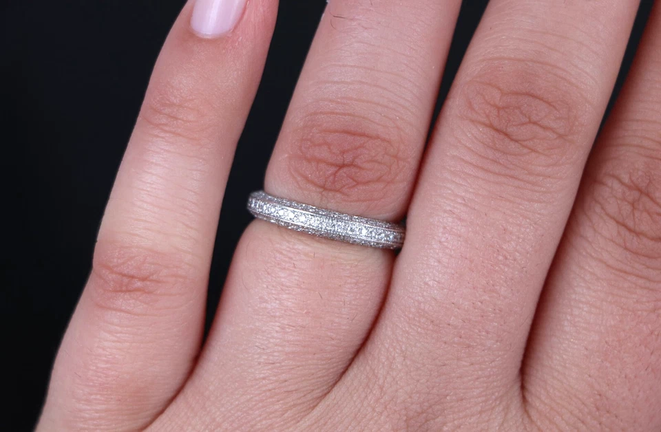 $4,250 Platinum Eternity Round Diamond Milgrain Wedding Band Anniversary Ring 7 - Image 1 of 1