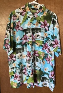 M E Sport Hawaiian Shirt Mens Extra Large Floral Button Short Sleeve - Picture 1 of 5
