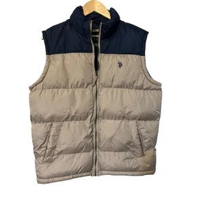 U.S. Polo Assn. Men's Puffer Vest Size M Tan Navy Full Zip Insulated - Picture 1 of 11