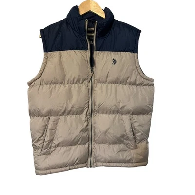 U.S. Polo Assn. Men's Puffer Vest Size M Tan Navy Full Zip Insulated - Image 1 of 4