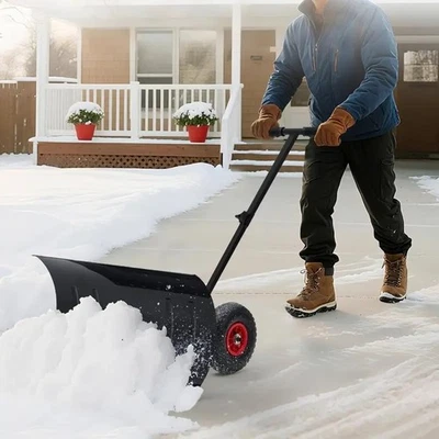 Snow Shovel with Wheels 29" Metal Snow Removal Pusher Snow Plow for Driveway - Image 1 of 4