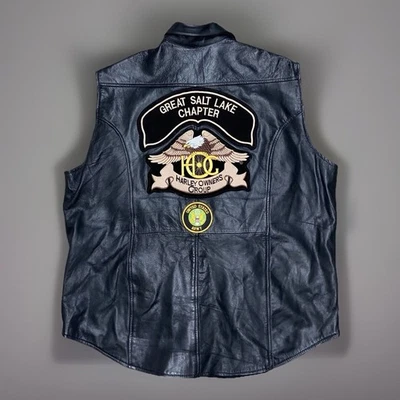 Chaleco de cuero para motociclista Harley Davidson parches Salt Lake City HOG Harley grupo de propietarios Foto 1 de 4