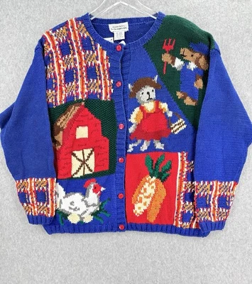 Nuevo con etiquetas Cárdigan Suéter Vintage Ojo de Águila Tejido a Mano Manzanas Granja Otoño 2X Foto 1 de 4