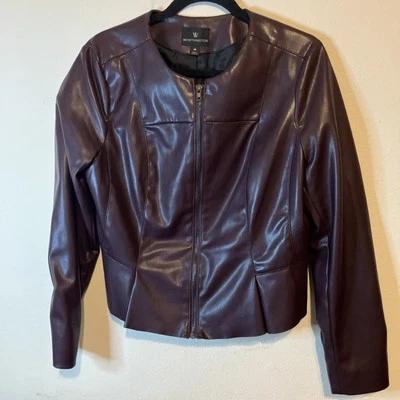 Worthington Dark Red Faux Leather Jacket Size 10 Women’s - Image 1 of 4