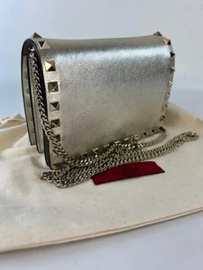 Valentino rockstud bag w chain gold leather crossbody shoulder clutch £880 KB - Picture 1 of 15
