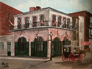 Almarie P. Little (1923-2002) Louisiana Volkskunst Acryl 11”x9” Gemälde gerahmt - Bild 1 von 7