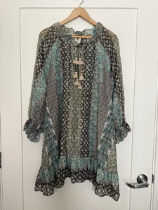 Rachel Zoe Lexi Peasant Top Sz 2 Stripe Print Long Sleeve Tassels Flowy Boho - Picture 1 of 13