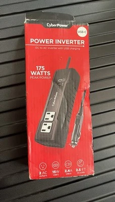 Cyber Power 175W INVERSOR DE POTENCIA 12V DC a 120V x2 AC TOMAS 15W USB-C 2.4A (L) Foto 1 de 4